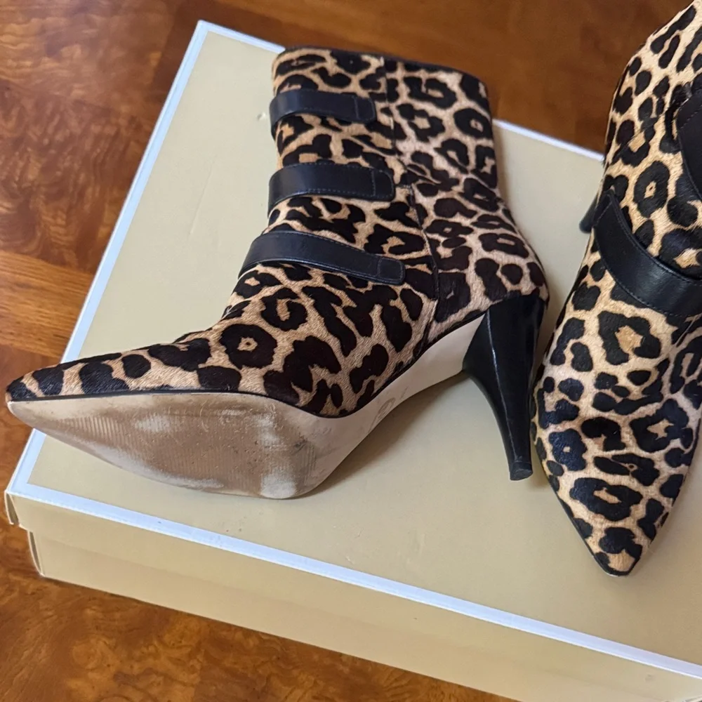 Michael Kors Leather Black and Brown Leopard Heeled Boots